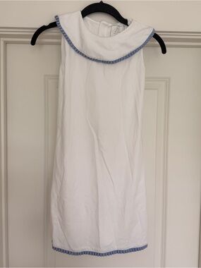 Sleeveless White Mini Dress with Blue Trim